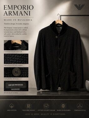 Emporio Armani Men’s Black Textured Cotton Velvet-Collar Jacket